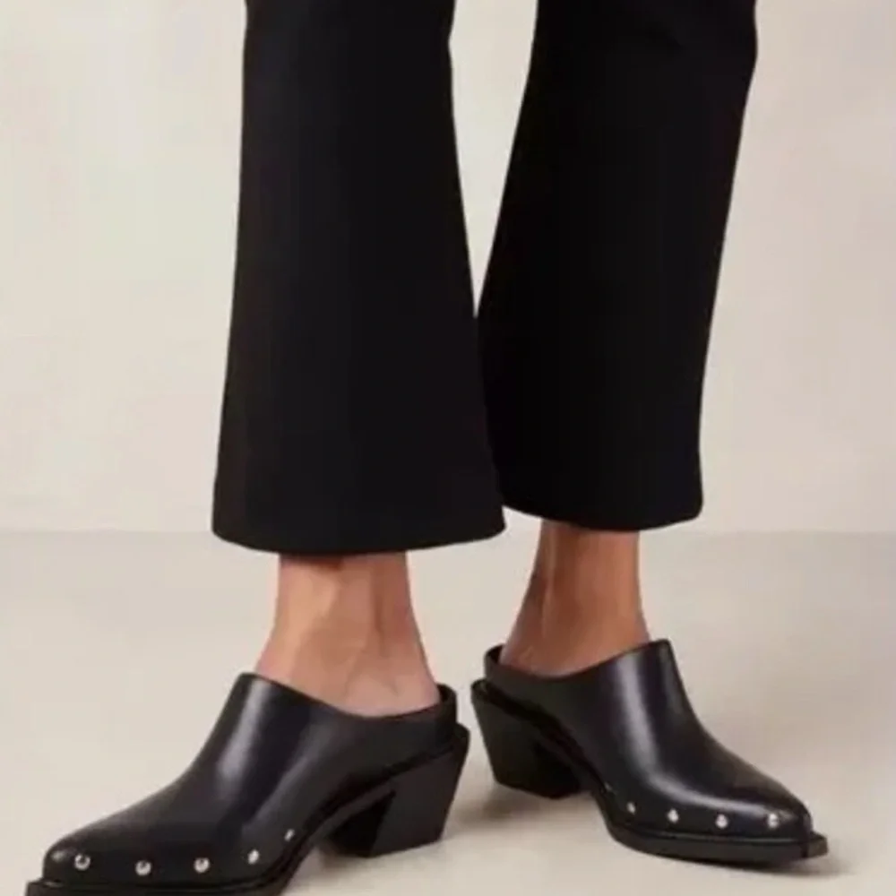 ALOHAS Black Mules with Gold Studs - Picture 2 of 6